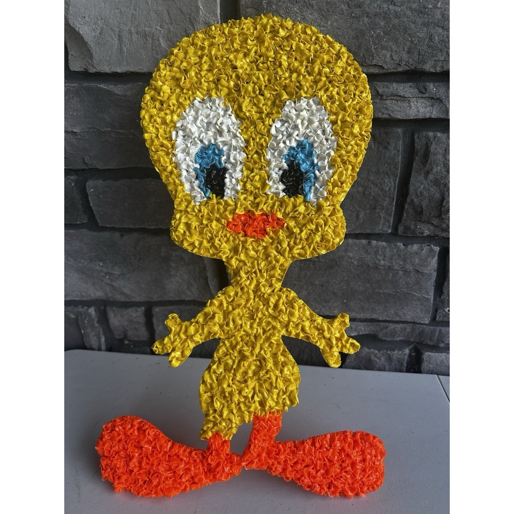 Vintage Tweety Bird Melted Plastic Popcorn Figure Wall Hanging 1970s